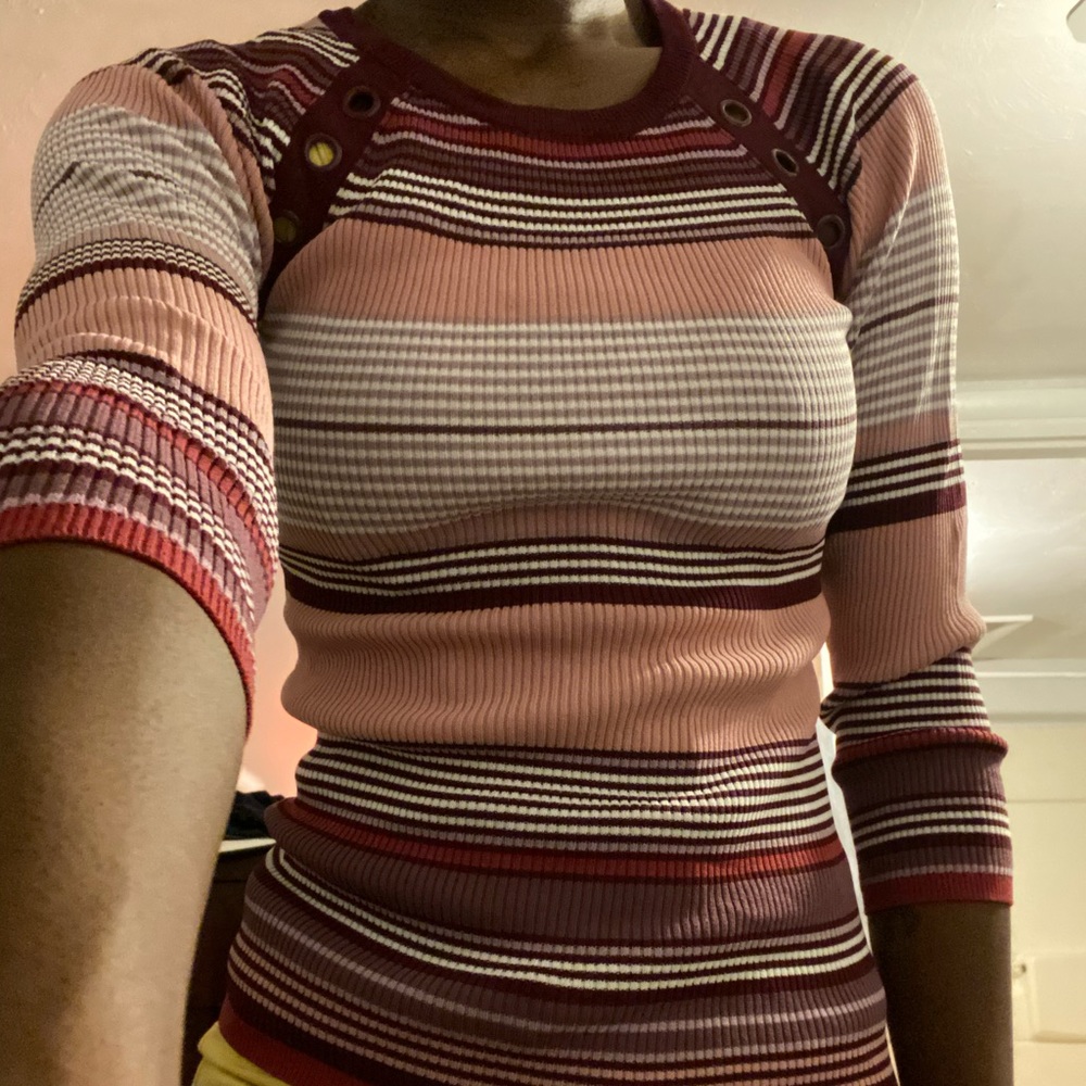 Striped 3/4 length Sleeve Sweater